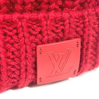 Louis Vuitton M76048 Beanie Cap Red Leather Tag Cashmere Used | eBay