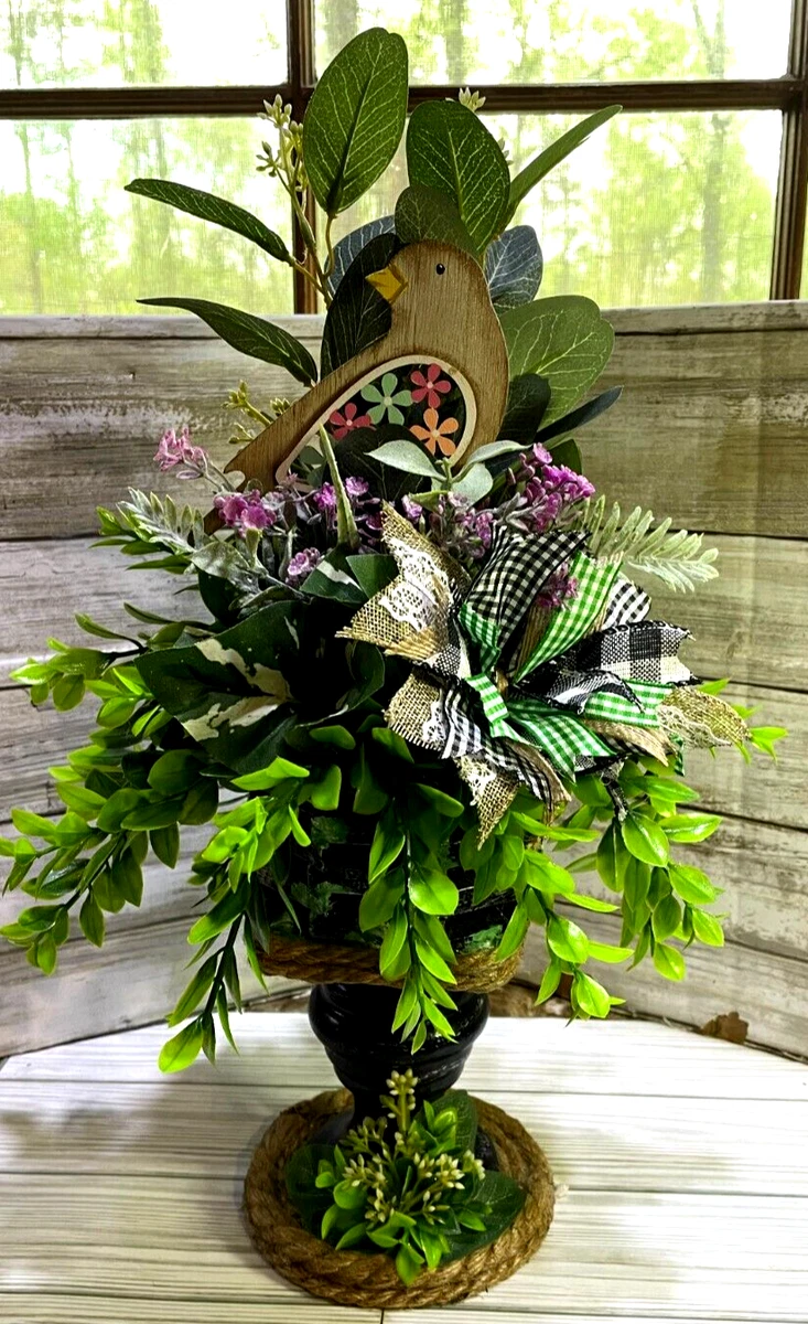 HANDCRAFTED TABLE SHELF DECOR GREENERY ARRANGEMENT WITH BIRD 16