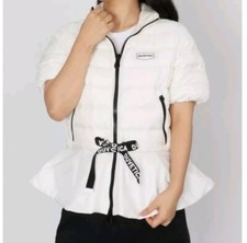 Duvetica Woman's Down Puffer Short Sleeve Jacket Ivory Peplum Size 40 Us 4