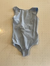 Natalie Girls Leotard Light Blue Cotton High Neck Low Back Medium Child