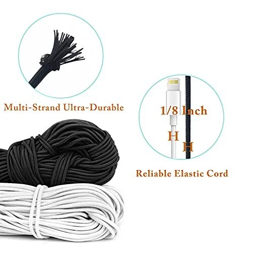 HEMYLU Elastic Cord 1 8 Inch 3MM x 33FT White Elastic String