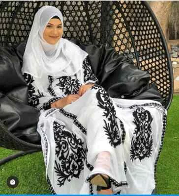 Robe blanche caftan marocaine Georgette Farasha de mariage Ramzan Abaya Dubaï - Photo 1/3