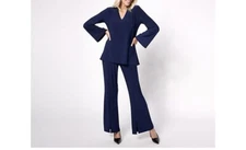 NWT Attitudes by Renee Regular Como Jersey Tunic & Pant Set A623446 Navy Small