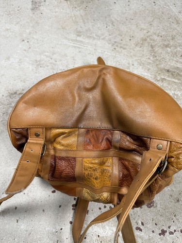 Vintage 90s Leather Patchwork Backpack Bag Rare - Picture 11 of 15