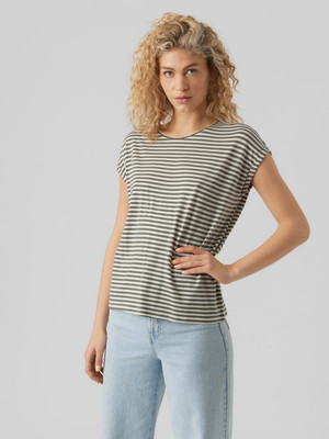 Neu ohne Etikett Vero Moda Aware VMAVA grün gestreiftes T-Shirt Basic Tee Oberteil Oversize XS