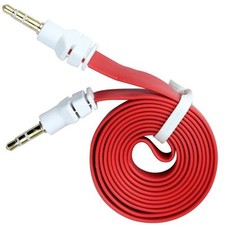 3.5mm Stereo Auxiliary Male to Male Flat Audio Music Aux Cable Cord Red, 3 ft.