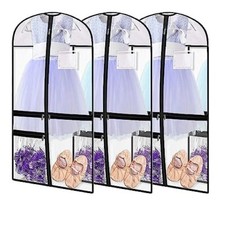 3 pack Clear PVC Dance Garment Bags for Dancers,Waterproof Dance Costume White