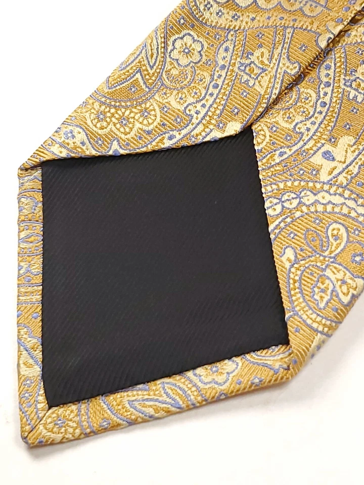 Corbata KIRKLAND SIGNATURE Hecha en ITALIA 100% Seda 61" Largo Dorado Azul Paisley NUEVA Foto 2 de 4
