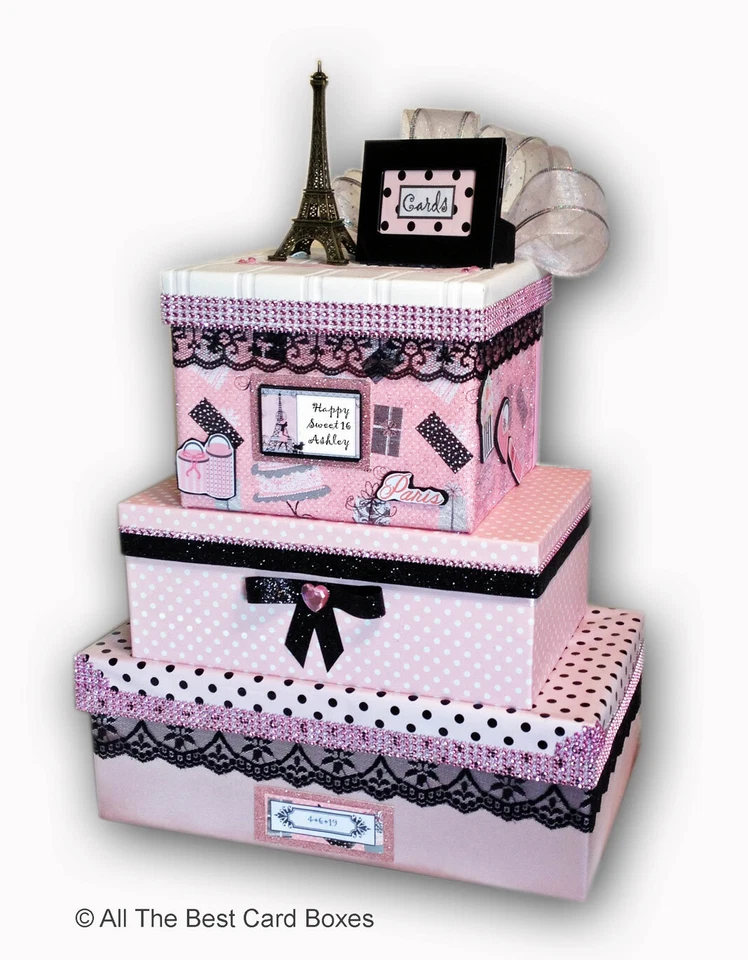 Paris decor,Card Box,Sweet 16,Quinceanera,pink,large,3 tiers,card box with slot - Image 2 of 4