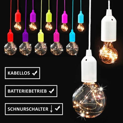 MARKENLOS Kabellose LED Lampe mit Zugschalter Glühbirne Lese Schrank Licht Leuchte Deko