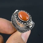 Carnelian Gemstone Handmade 925 Sterling Silver Poison Ring Jewelry Size 7 E938