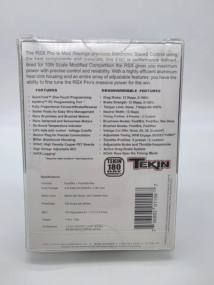 Tekin TEKTT1159 RSX Pro Mod Sensored/Sensorless D2 ESC Brushless Speed Control - Image 3 of 4