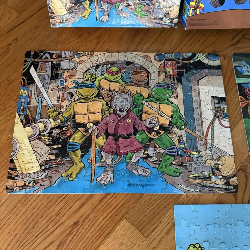 Vintage Lot 3 Ninja Turtles COMPLETE 100 Pc. Puzzles 1987 1993 TMNT Rooftop - Image 4 of 4