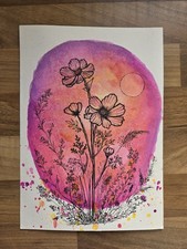 original art, watercolour painting, botanical art, floral ink drawing, abstract