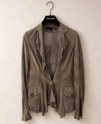 Roberto Cavalli Women s Olive Suede Leather Eyelet Jacket IT40 US4