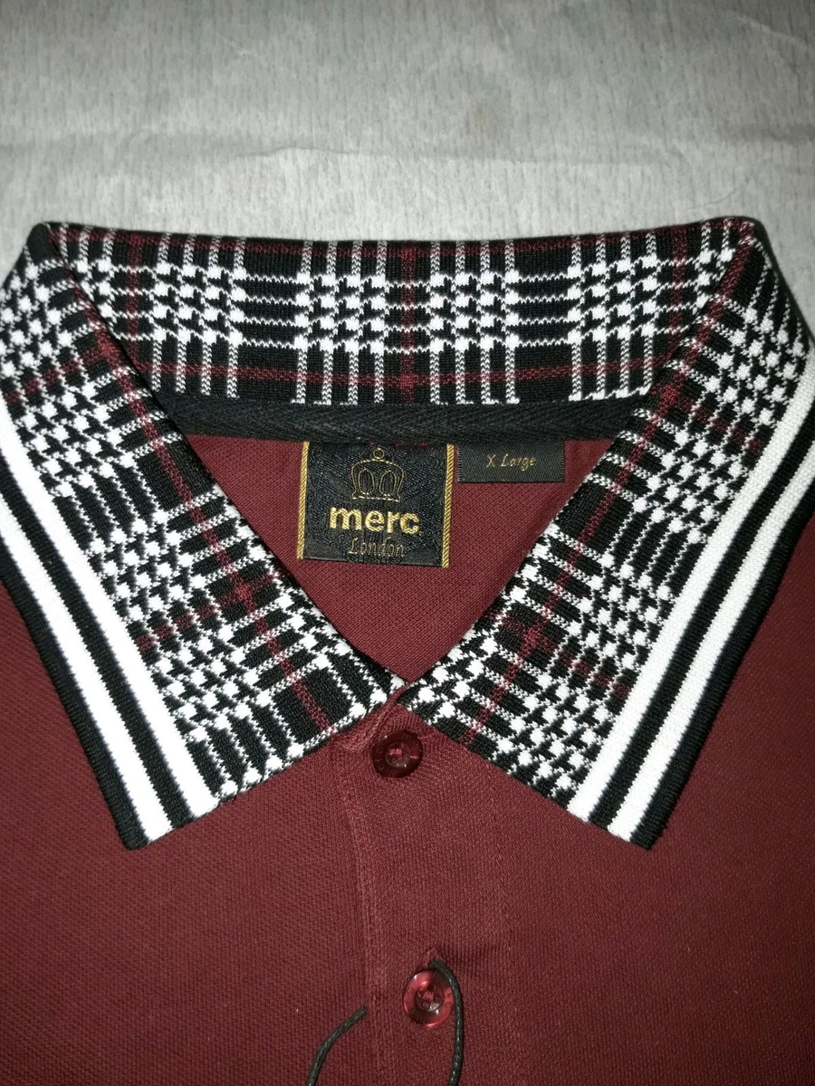 Merc London Men's Polo T-Shirt XL Short Sleeve Burgundy with Patterned Collar