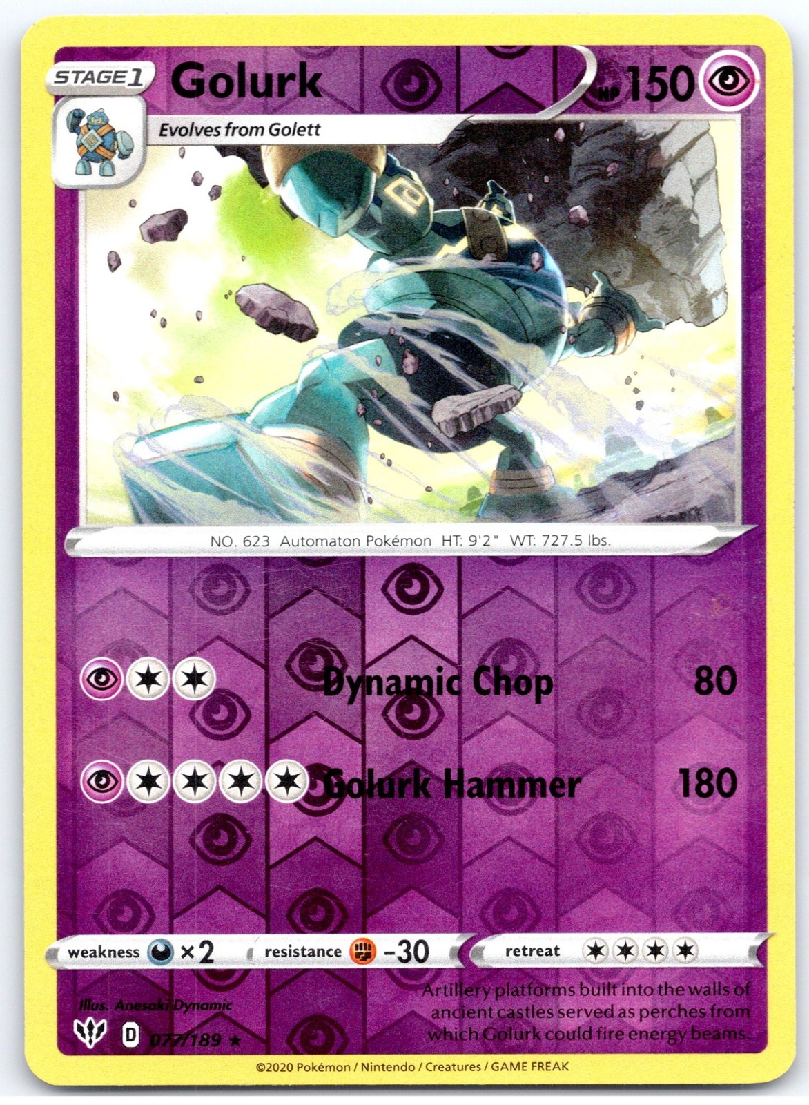 Pokemon Golurk 077/189 - SWSH03 Rare LP EN