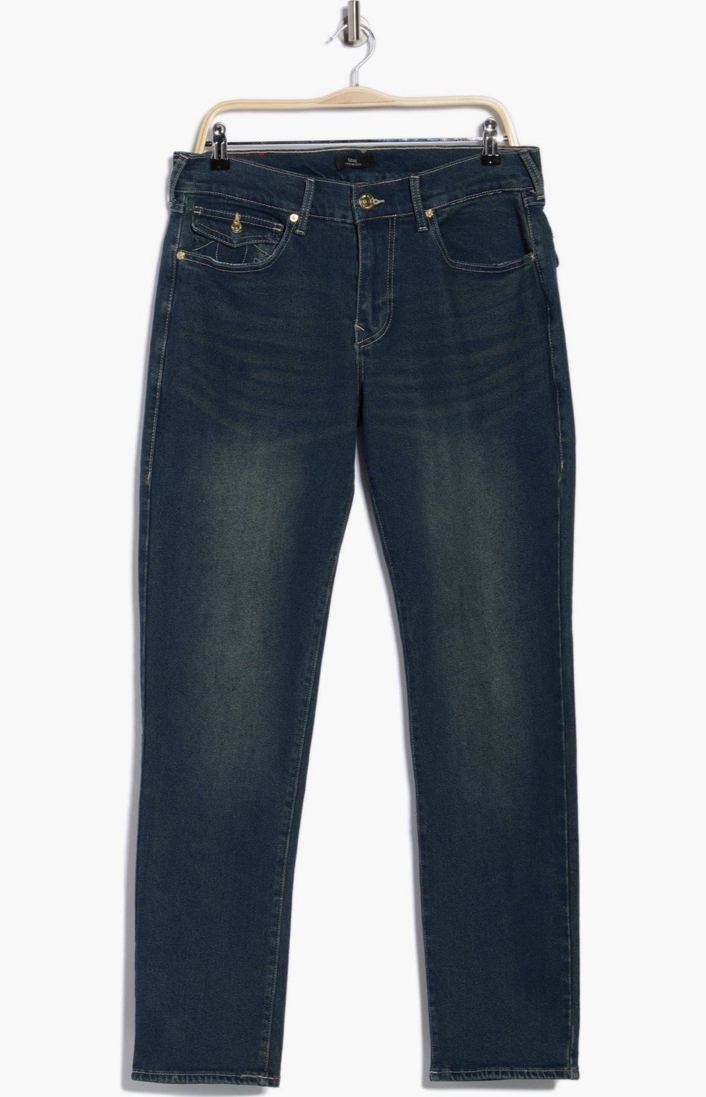 Men’s True Religion Geno Slim Jeans Studded Horseshoe Blue Denim  34Wx32L   thumbnail 2