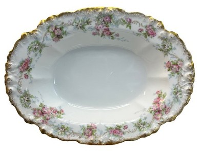 Antique Limonges France JPL Scalloped Edge Floral Oval Serving Dish 9 