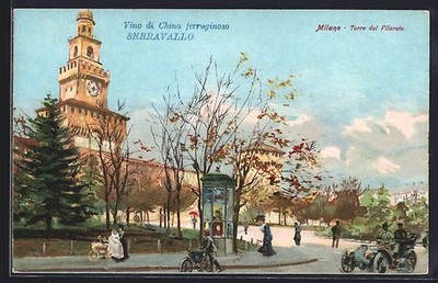 Milano, Torre del Pilarete with Advertising Column, Postcard 