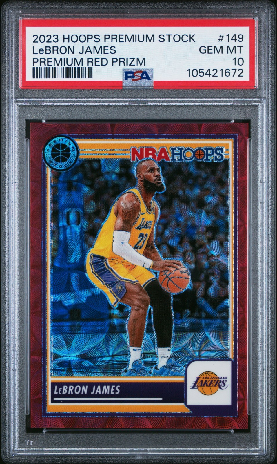 2023-24 HOOPS PREMIUM STOCK LEBRON JAMES PREMIUM RED PRIZM #149 PSA 10 #D 5/88