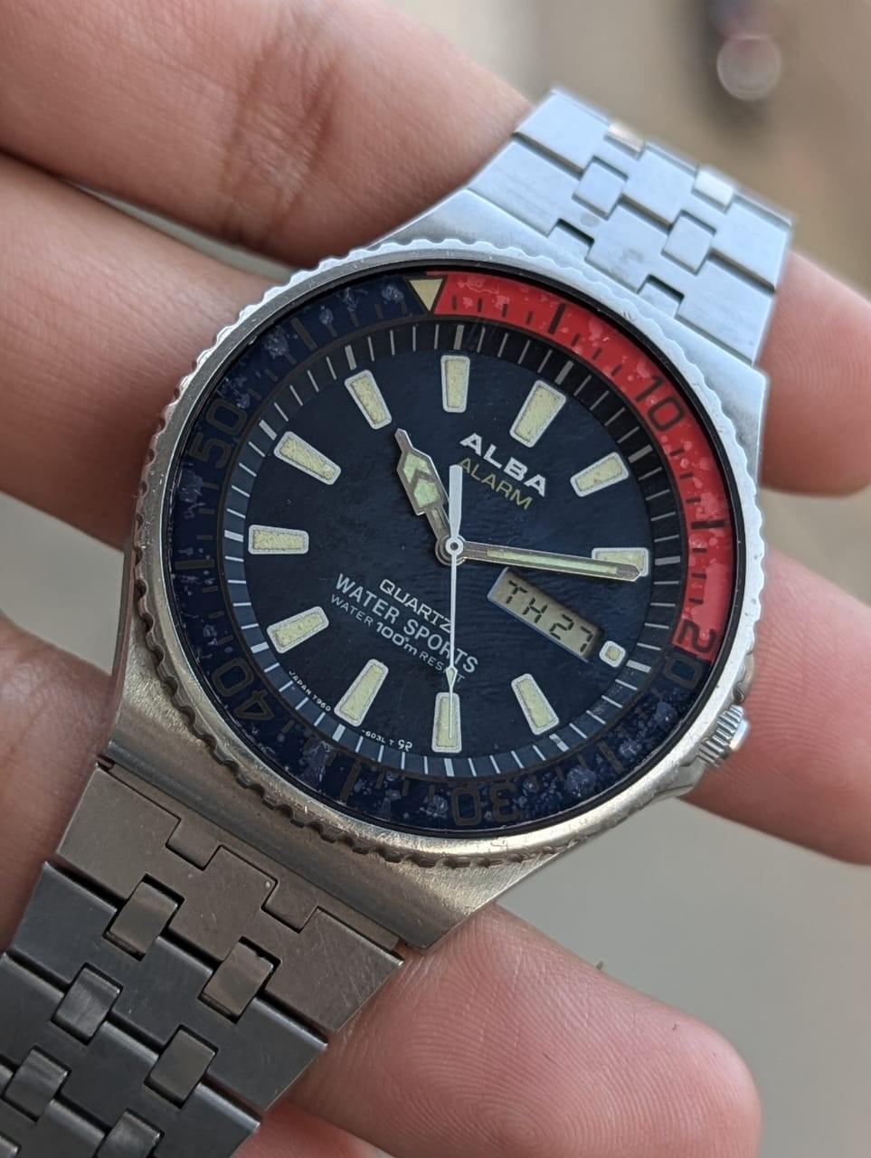 Alarm Quartz Mens Y960-6021 Seiko Ana/Digi Sports Watch Bezel Pepsi Vintage Alba - vintagewatches.pk