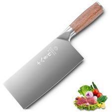 SHI BA ZI ZUO 7" Stainless Steel Meat Vegetable Cleaver Knife Ergonomic Wood Han