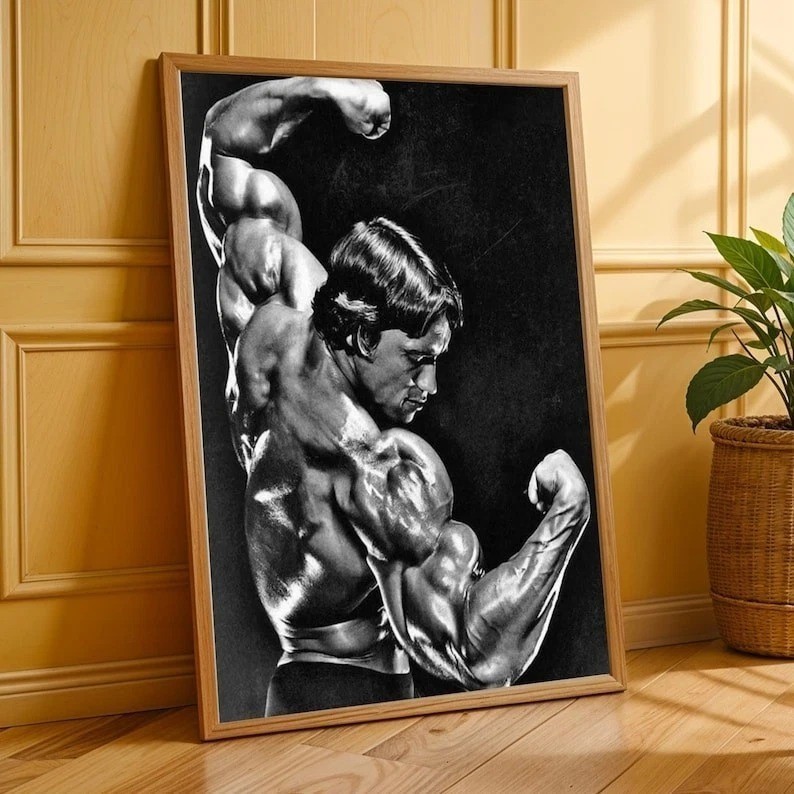 Arnold Schwarzenegger gym pose motivational workout poster, gym poster