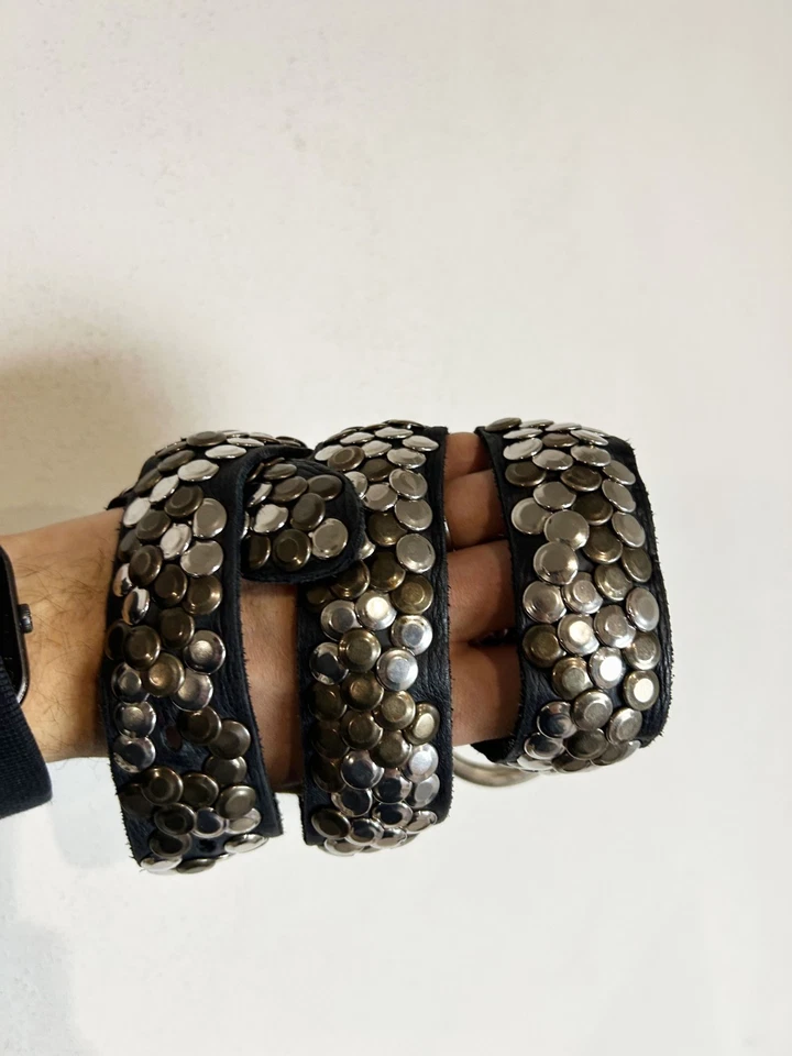 复古街头服饰日本风格骑手金属真皮皮带 90 年代 y2K — 第 4/4 张图片