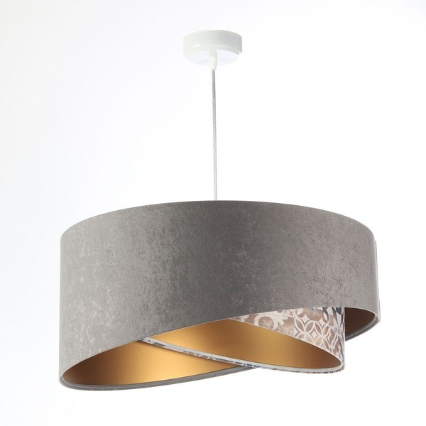 HäNgelampe HäNgeleuchte Stoff Ø 50 Cm Grau Beige Gold E27 Verstellbar Wohnzimmer-image