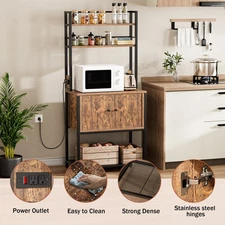 Kitchen Bakers Rack w/Power Outlet Microwave Stand Coffee Bar Station Cabinet US