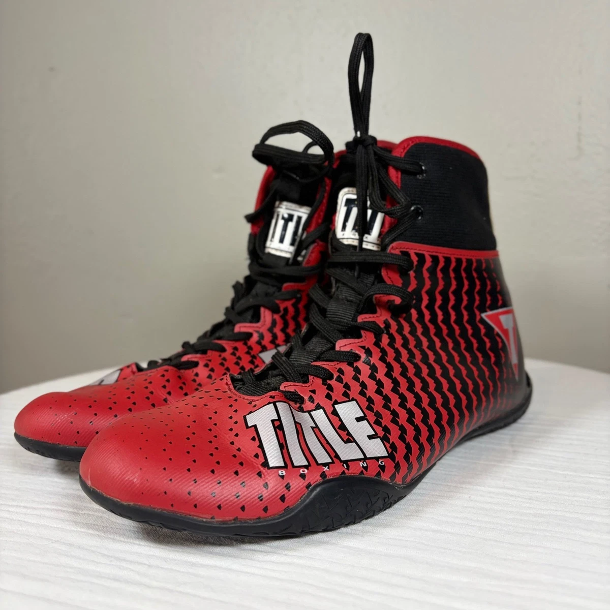 Title Boxing Shoes Red Black Graphic Mid Top Boxing Boots Mens 6 EUR 38.7 TITLE Boxing Black Boxing & MMA Shoes & Footwear for sale | eBay main image 3
