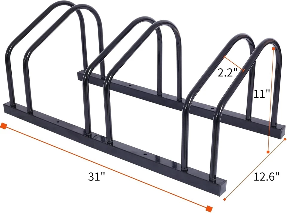 Heavy Duty 3 Bike Floor Stand Rack Carbon Steel Storage Organizer Indoor Outdoor - Image 2 of 4