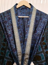 Pure Silk Blue  Brown kimono Long Robe Gown Girl's Woman Silk Kimono KMO5409