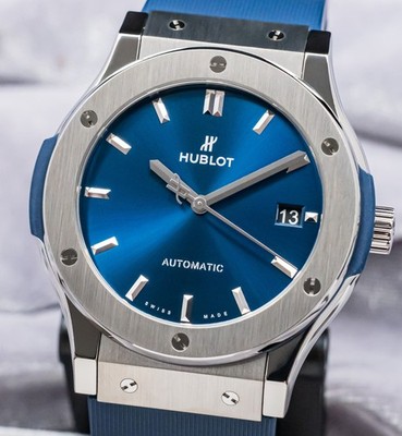 Hublot Classic Fusion Titanium 45mm WARRANTY Blue Dial SERVICED 511.NX.7170.RX