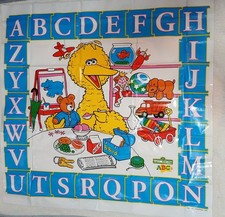 Vintage 45" X 45" Sesame Street Vinyl Play Mat Table Cover Alphabet Big Bird ABC