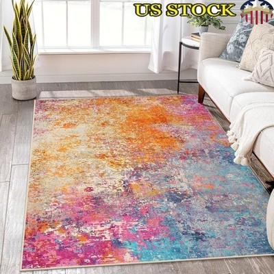 Modern Abstract Non-Slip Area Rug Soft Faux Wool Functional Indoor Mat 5x7 New
