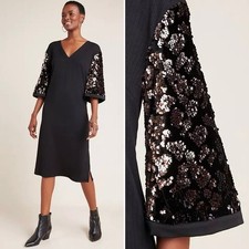 Anthropologie Ro & De Ariel Sequined Sleeve V-Neck Midi Dress Black Size XS