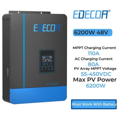 EDECOA 7000VA 48V Wechselrichter Hybrid Inverter Off-grid PV 55-450V MPPT 110A
