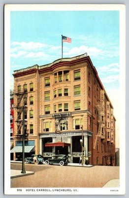 Vintage Hotel Carroll Lynchburg VA Postcard J.P. Bell Co. Bell-Chrome