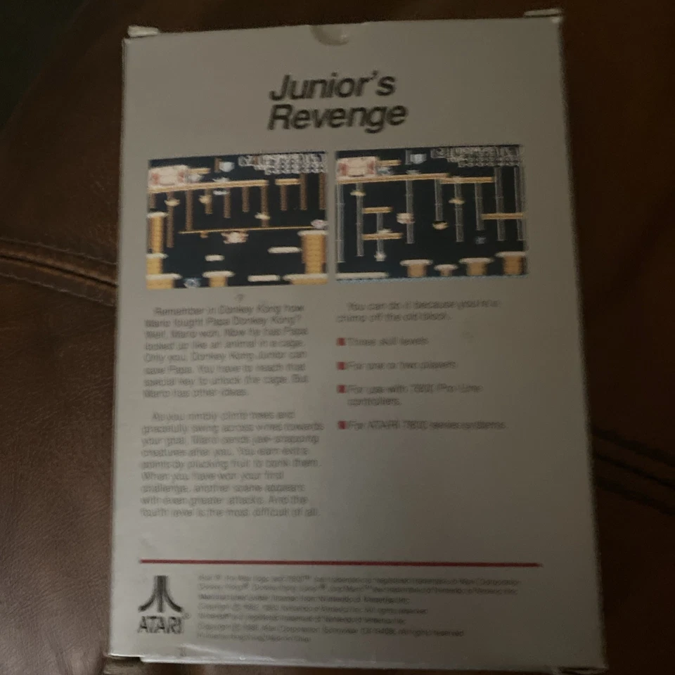 Cartucho de videojuego vintage Atari 7800 Donkey Kong Junior en caja original póster limpio Foto 2 de 4