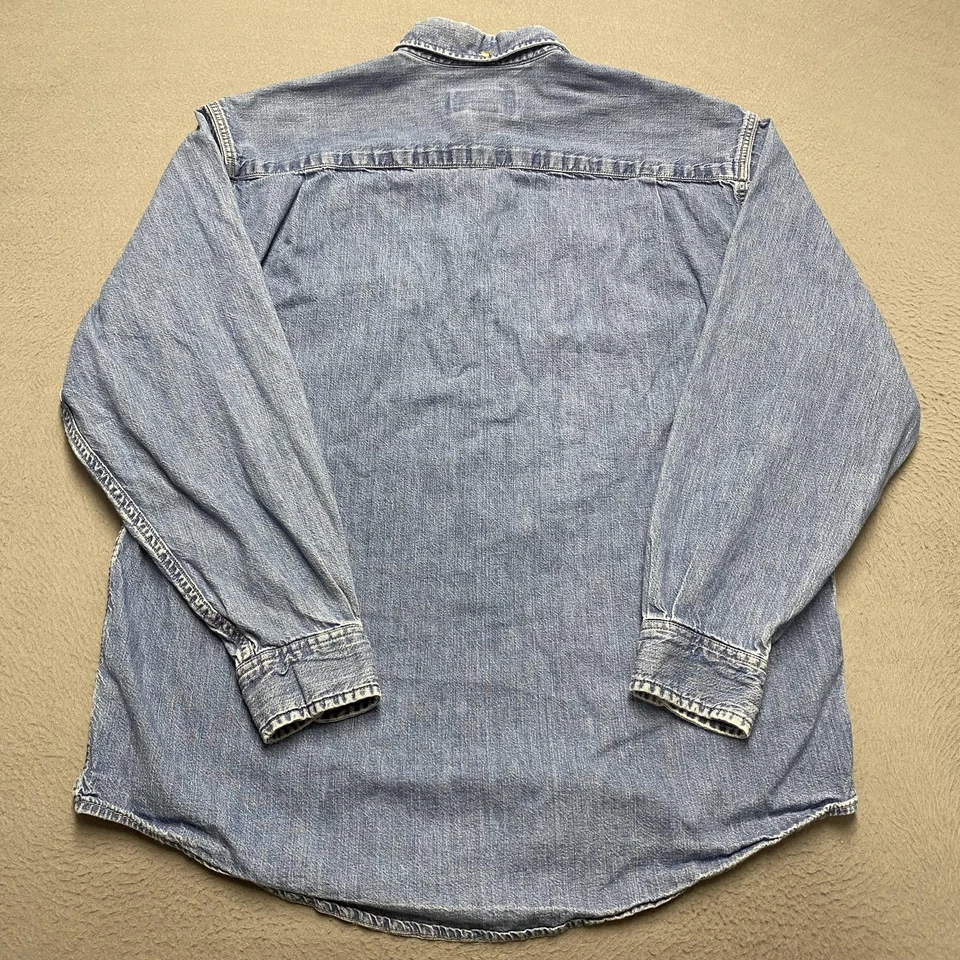 Camisa de mezclilla Eddie Bauer de colección para hombre mediana azul abotonada manga larga informal años 90 Foto 4 de 4