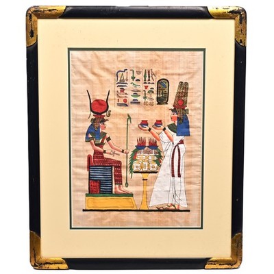 EGYPTIAN Original Vintage 19thC Signed Ancient Queen Nefertari Papyrus Painting