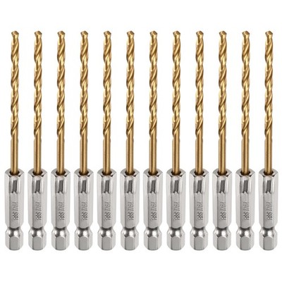 12pcs 7/64'' M35 High Speed Steel Titanium Hex Twist Drill Bit with 1/4'' Shank