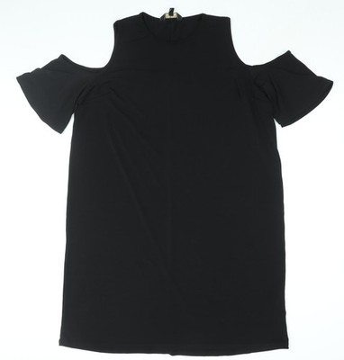 Lipsy Damen schwarz Polyester Etuikleid Größe 16 Rundhals Pullover-kalte Schulter