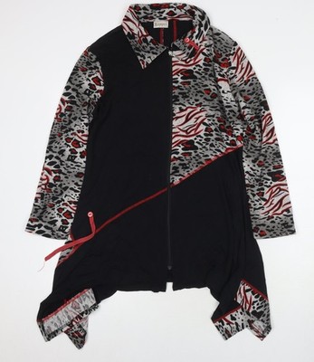 Roman Damen Sweatshirt schwarz Animal Print Viskose Full Zip Größe S Reißverschluss