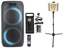 Rockville ROCK PARTY Dual 8" Karaoke Machine System w/LEDS's Mic Tablet Stand