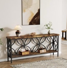 Vintage Konsolentisch 160cm hinter Sofa - Schmaler Flurtisch Regal Vintage Braun