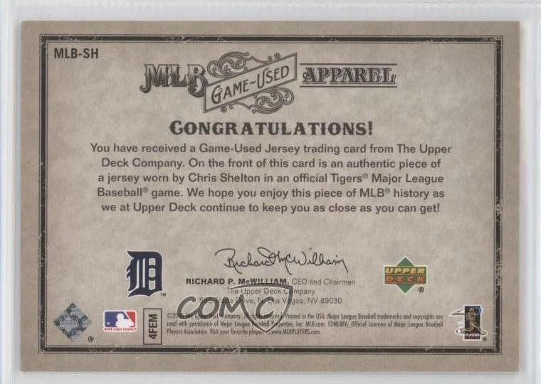 2006 Upper Deck Artifacts MLB Apparel Silver /250 Chris Shelton #MLB-SH - Image 2 of 2