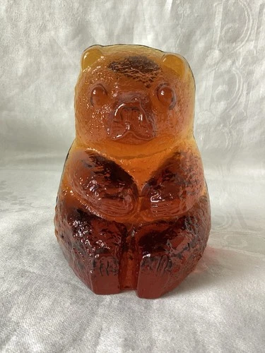 Blenko Gummi Bear Bookend Amber 4.5” Signed Richard Blenko 2001 Glass Figure